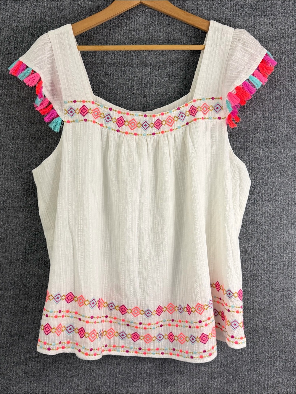 Savanna Jane Womens 2X Embroidered Sleeveless Top White Lined Boho Hippie Gauzy